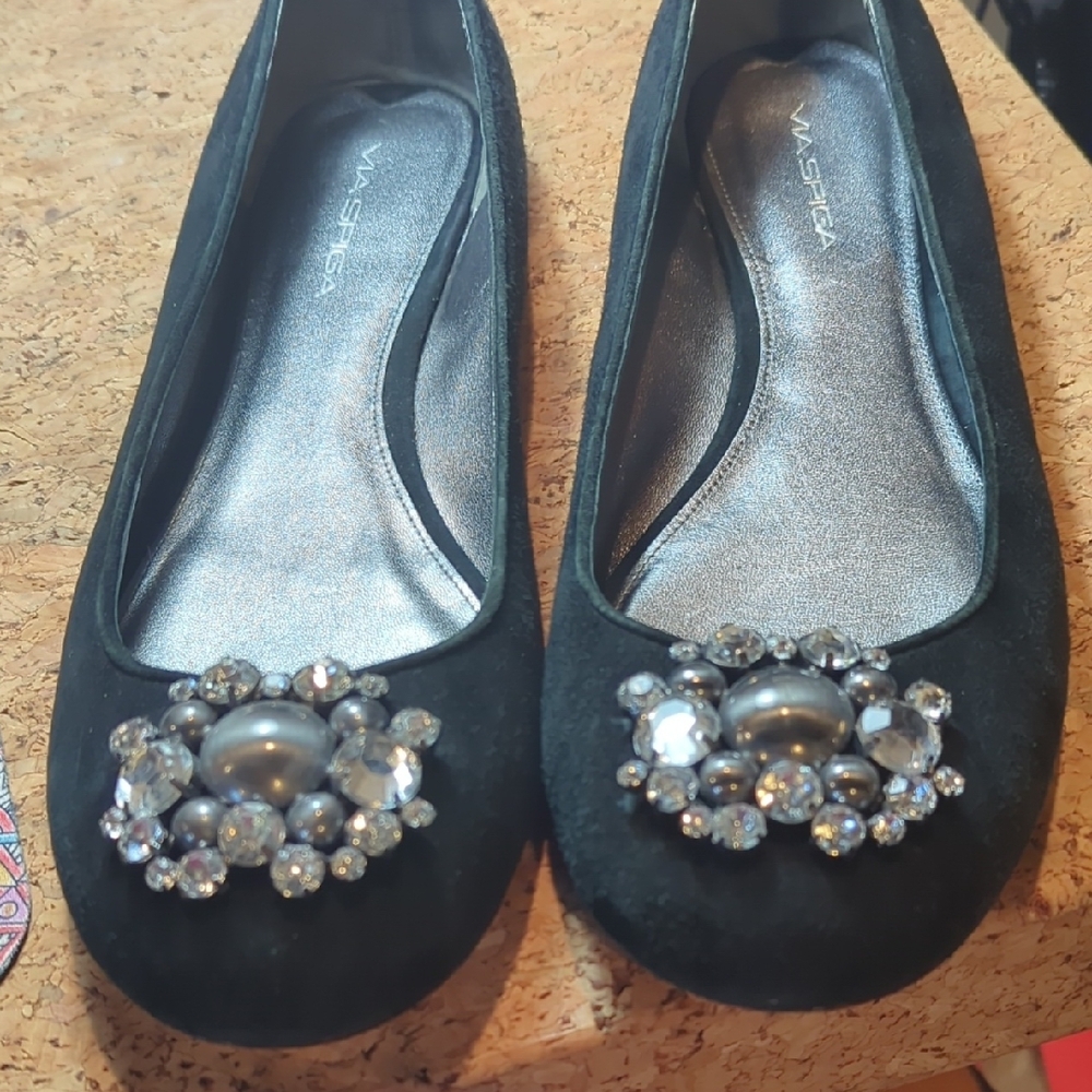Via Spiga Black Embellished Flats